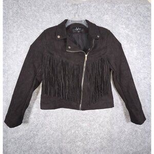 LA Coalition Zip Up Jacket Women's Size L Black Fringe Moto Zip Western Cowgirl